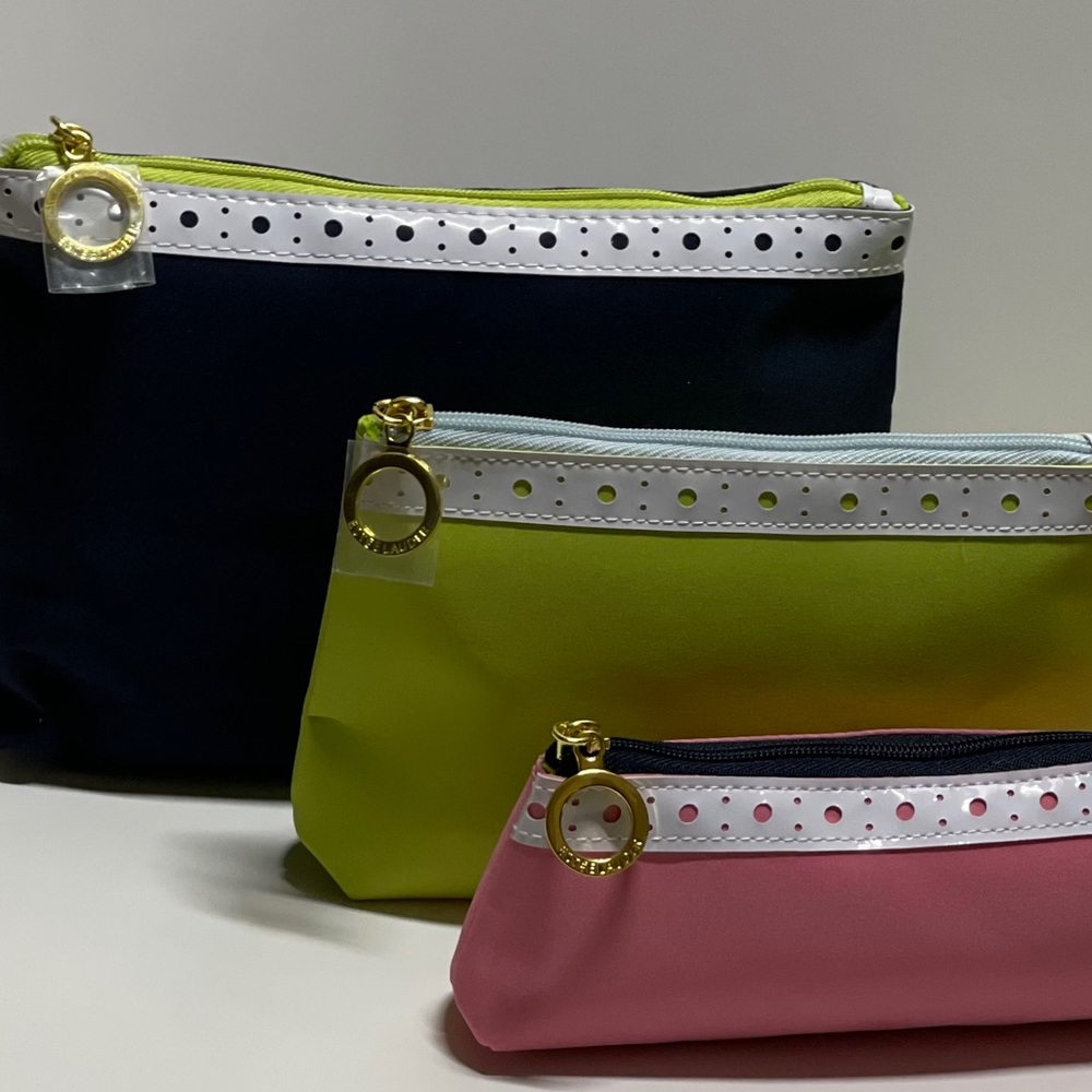 🆕 3 Estée Lauder Cosmetic Bags Blue,Green & Pink - Picture 2 of 16